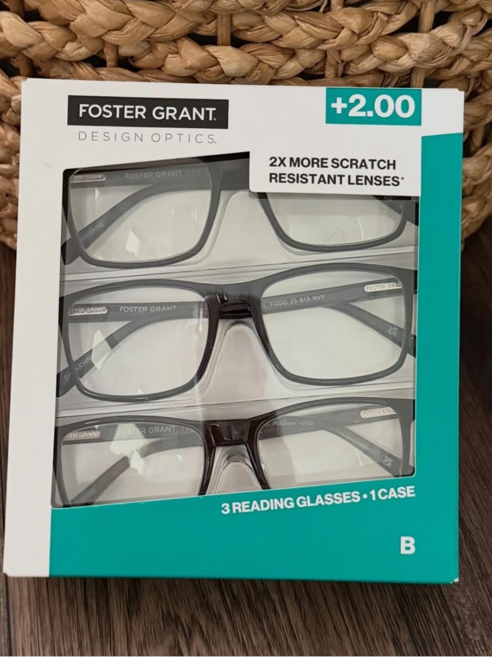 Foster Grant Black 3-Pack Reading Glasses +2.00 new